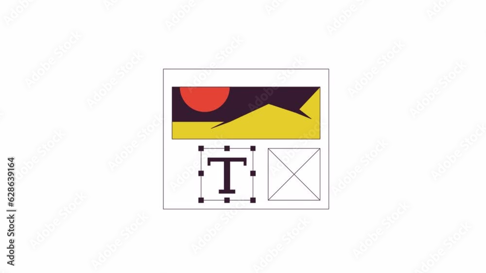 Poster webpage layout line 2d object animation. front end web development flat color cartoon 4k video, alph