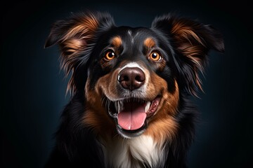 portrait of australian shepherd dog on black background