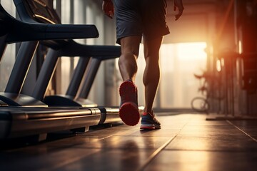 Fototapeta na wymiar Focused Runner on Treadmill: Fitness Training in the Gym. AI
