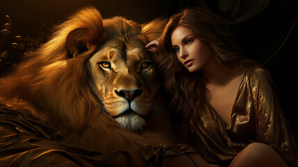 leoa feminina arte de luxo dourada