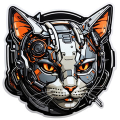 cyborg cat sticker, cat icon, cat logo, cat robot, cute cat cartoon. PNG. Generative AI