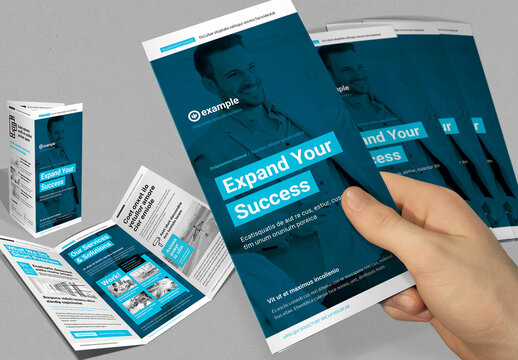 Marketing Tri-fold Printable Template with Blue and Cyan Elements