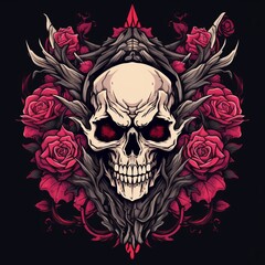 skull with roses on a black background