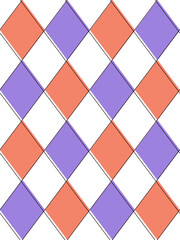 Seamless purple orange argyle pattern. Traditional diamond check print. Vintage seamless background.