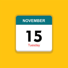 tuesday 15 november icon with yellow background, calender icon