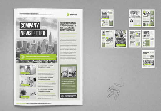 Corporate Newsletter Template in Pale Colors with Green Elements and Lime Accents