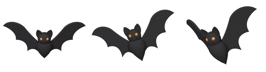 Halloween decorative element. Flying bats in cartoon style. 3D render. 3D illustration.