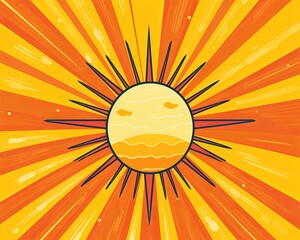 the sun is in the center of an orange and yellow background