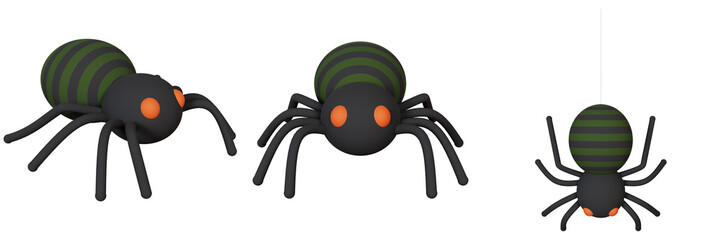 Halloween decorative element. Spider in cartoon style. 3D render. 3D illustration.