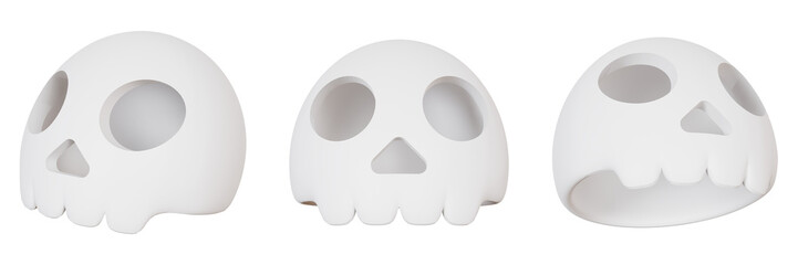 Halloween decorative element. Skull in cartoon style. 3D render. 3D illustration.