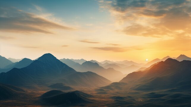 the sun is setting over the mountains in this image