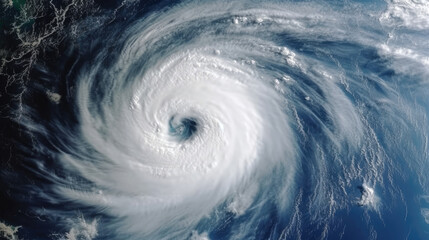 Hurricane from space. Satellite view. Super typhoon over the ocean. The eye of the hurricane. Weather background. - obrazy, fototapety, plakaty