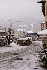 Berchtesgaden historic old town in winter day with snow, Upper Bavaria, Germany