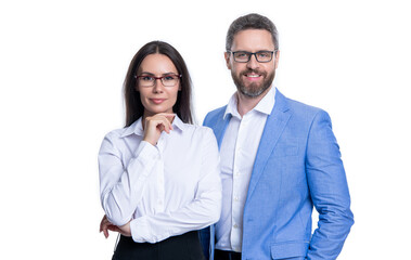 couple of positive business boss and employee in formalwear.