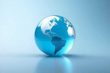 Transparent glass blue globe on light background. Education concept. Studying maps and using geographic tools. Innovative educational materials. Tourism and travel