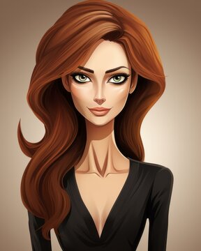vector illustration of a beautiful woman with long red hair and green eyes