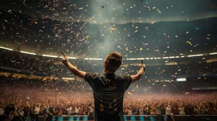 "At the top" - well-deserved victory, ovation from the stadium, confetti, celebration created with Generative AI technology