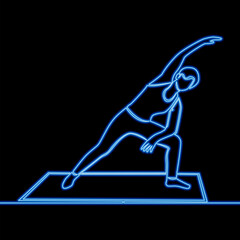 Continuous line drawing Woman exercises and stretches silhouette Active woman icon neon glow vector illustration concept