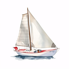 Hand drawn watercolor painted sailboat isolated on white background. Sailing illustration.