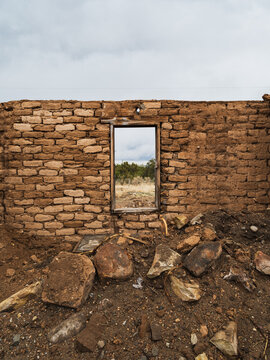 Open window of an abandoned building near the ghost town of Duran, New Mexico