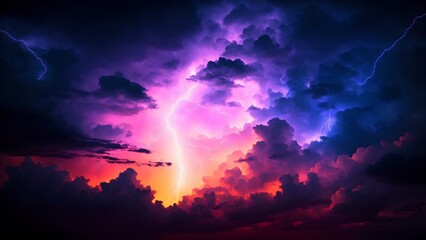 Photo of a vibrant and dreamy sky filled with fluffy clouds in shades of purple and blue