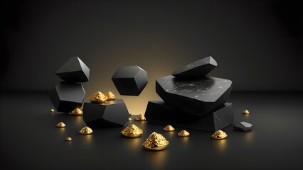 Photo of black and gold objects on a dark background