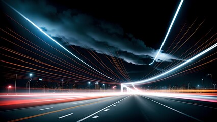 Photo of a busy highway at night with streaks of light from passing cars