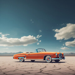 Fototapeta na wymiar Orange colour vintage cabriolet car retro model 
