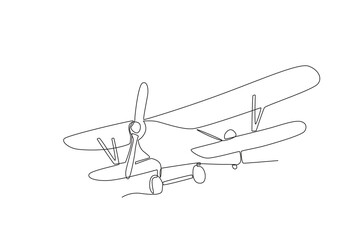 Fototapeta premium Rear view of an aircraft. Vintage plane one-line drawing