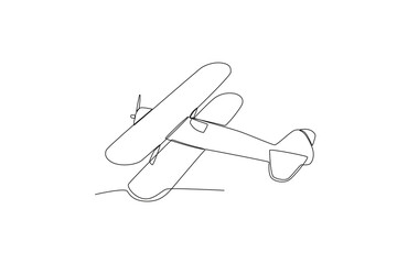Top view of an aircraft. Vintage plane one-line drawing © stlineart