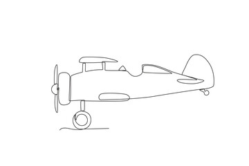 Retro aircraft side view. Vintage plane one-line drawing © stlineart