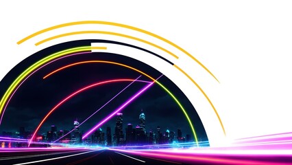 Photo of a vibrant cityscape illuminated by neon lights at night