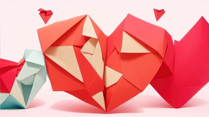 Origami Paper 3d Render in the Shape of a Heart Background. Valentine Day