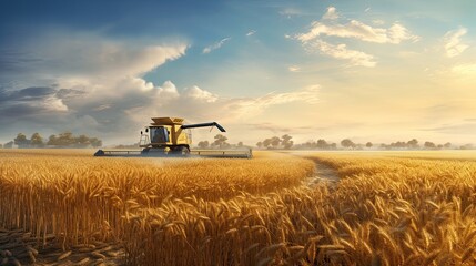Fototapeta premium Combine harvester working in a wheat field. Harvest concept.