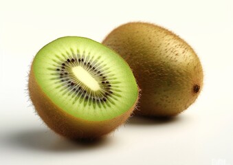 Half and whole kiwi fruit on white background.Macro.AI Generative