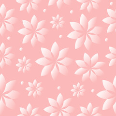 Vector seamless pattern with delicate pink flowers on a pink background.
