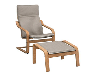 Curved wooden chair for relaxed and comfortable sitting posture. Armchair combined with stool....
