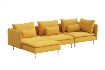 Big soft sofa with chaise longue. Modern living room furniture isolated on a white background. 4 seater comfortable sofa.