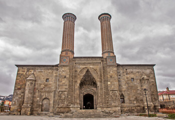 Fototapeta na wymiar Double Minaret Madrasa in Erzurum town. Turkey