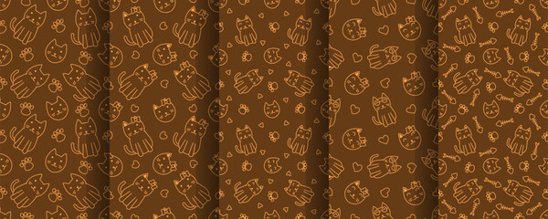 Collection of cute cat abstract seamless pattern