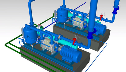 Liquid ring vacuum pump 3D illustration