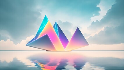 Photo of two floating triangular shapes on a serene body of water