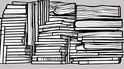 Simple line drawing stack of books isolated on white