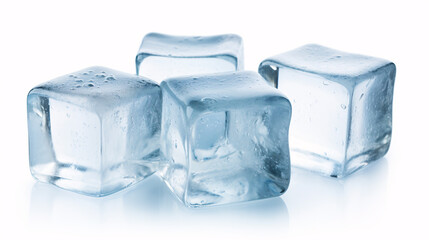 Three fresh juicy ice cubes, isolated on white background. .