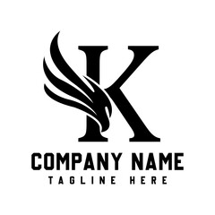 Letter K Wings Logo Design Vector.