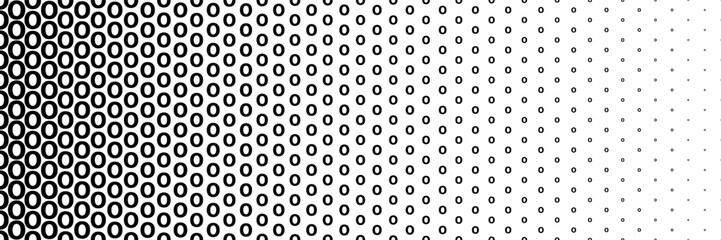 horizontal black halftone of capital letter O design for pattern and background.