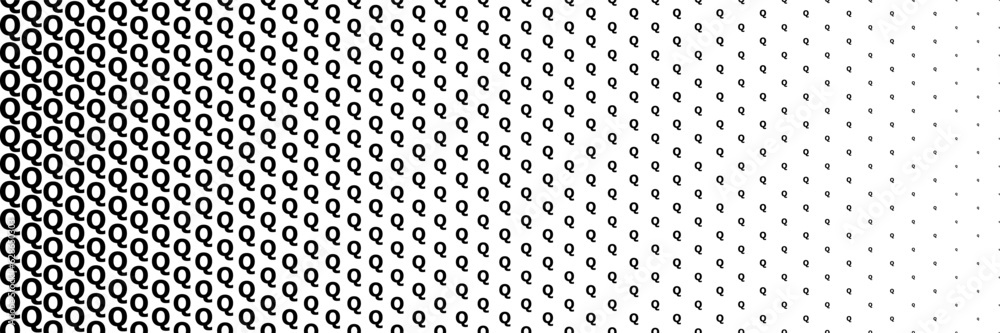 Poster horizontal black halftone of capital letter q design for pattern and background.