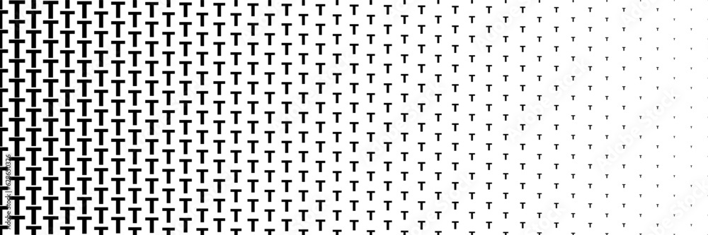 Poster horizontal black halftone of capital letter t design for pattern and background.