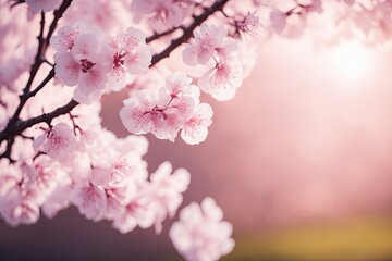 Naklejka premium Blooming sakura branch Cherry blossom. ai generative