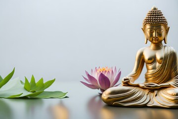 Buddha statue in meditation with lotus flowers. ai generative